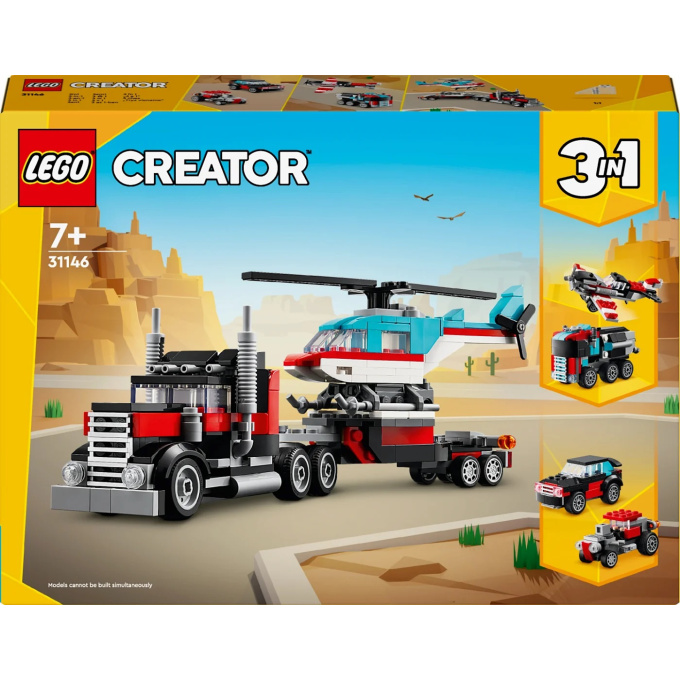 31146 Lego Creator – Náklaďák s plochou korbou a helikoptérou