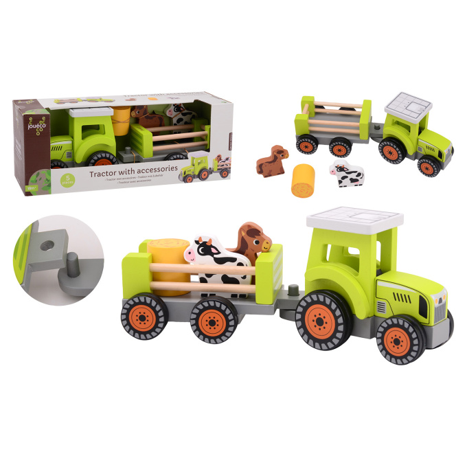 Dřevěný traktor s přívěsem