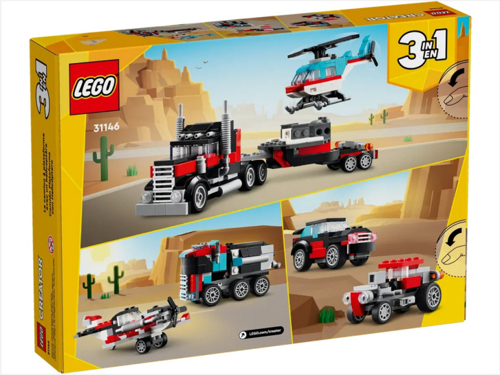 31146 Lego Creator – Náklaďák s plochou korbou a helikoptérou